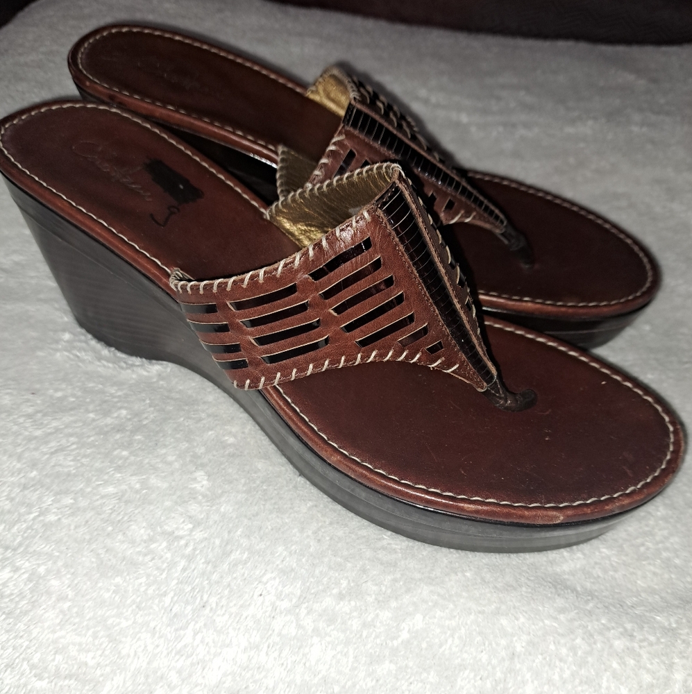 Cole Haan Leather Wedge Nike Air Sandals sz 10.5
